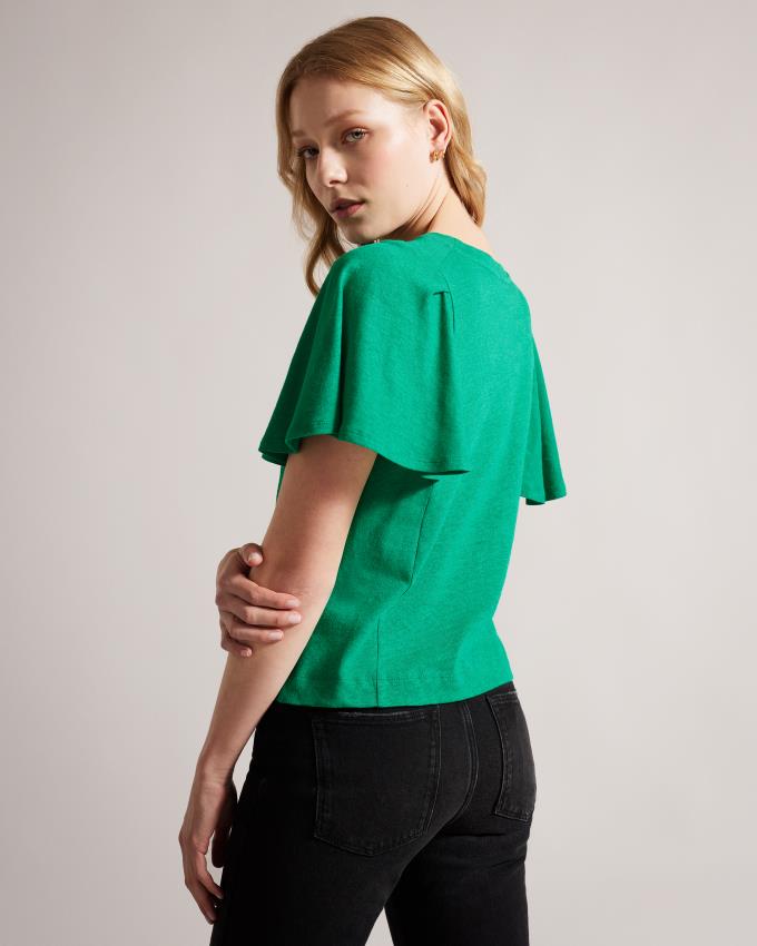 T-Shirt Ted Baker Ruffle Sleeve Vert Femme | QYM-18167416